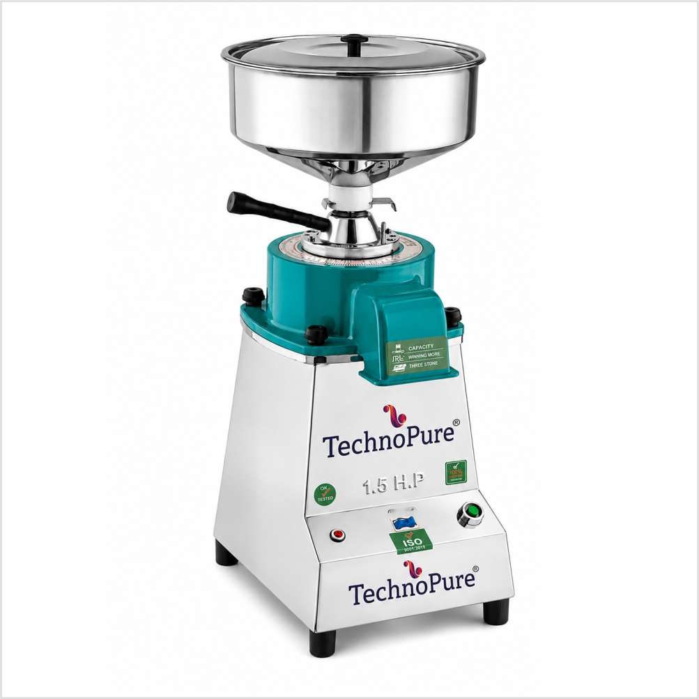 TechnoPure Automatic Domestic Flour Mill Machine for Home, Gharghanti Smart Atta Chakki 1.50 HP Single Phase Motor with Copper Wire, 8-18 Kg/Hour (Gold Mill Green)