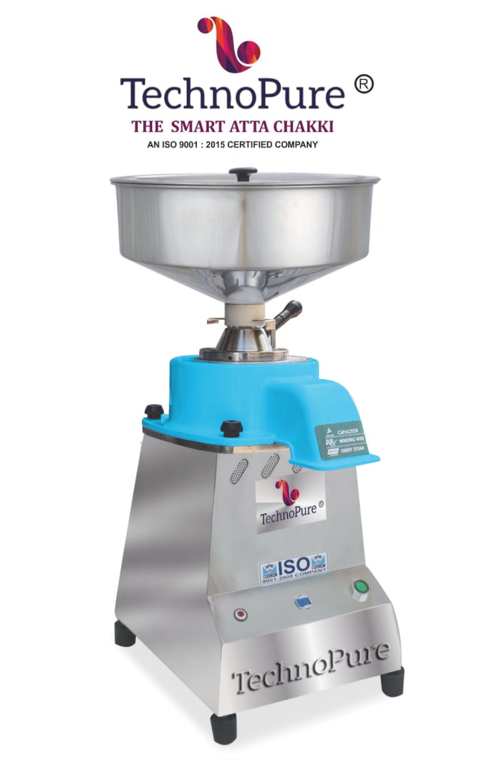 TechnoPure Automatic Domestic Flour Mill Machine for Home, Gharghanti Smart Atta Chakki 1.50 HP Single Phase Motor with Copper Wire, 8-18 Kg/Hour (Gold Mill Green)