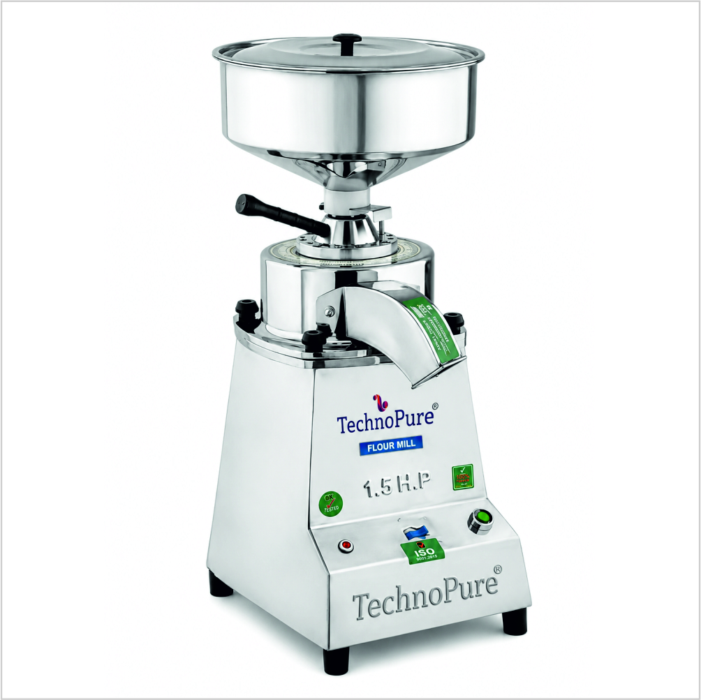 TechnoPure Automatic Domestic Flour Mill Machine for Home, Gharghanti Smart Atta Chakki 1.50 HP Single Phase Motor 8-18 Kg/Hour (Square 1.50)