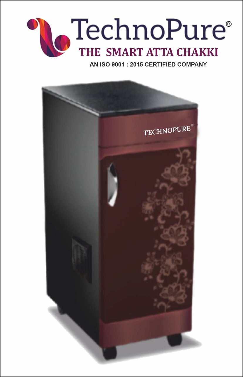 TechnoPure Fully Automatic Domestic Flour Mill Machine for Home, Gharghanti Smart Atta Chakki 1 HP Single Phase Motor  7-12 Kilogram/Hour (Glossy Talky)